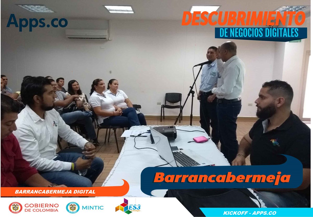 ES3colombia's tweet photo. #LaSemanaQuePasó Iniciamos #KickOff @AppsCo @Ministerio_TIC nos complace Felicitar los 20 emprendimientos que iniciaron acompañamiento en la fase de Descubrimiento de Negocios Digitales en #Barrancabermeja!  #AppsCoPorColombia #AppsCoEsEmprendimiento #AppsCoEsInnovacion #Es3tech https://t.co/RgJeybZGix