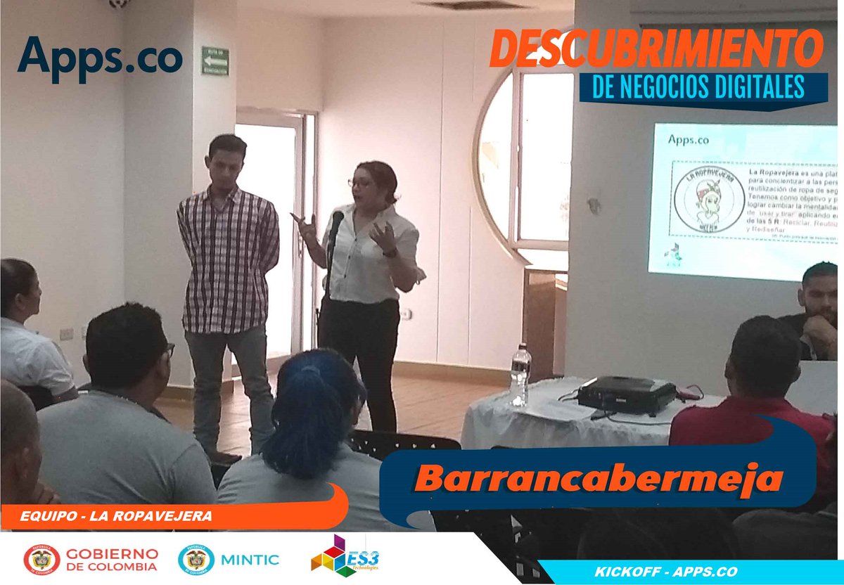 ES3colombia's tweet photo. #LaSemanaQuePasó Iniciamos #KickOff @AppsCo @Ministerio_TIC nos complace Felicitar los 20 emprendimientos que iniciaron acompañamiento en la fase de Descubrimiento de Negocios Digitales en #Barrancabermeja!  #AppsCoPorColombia #AppsCoEsEmprendimiento #AppsCoEsInnovacion #Es3tech https://t.co/RgJeybZGix