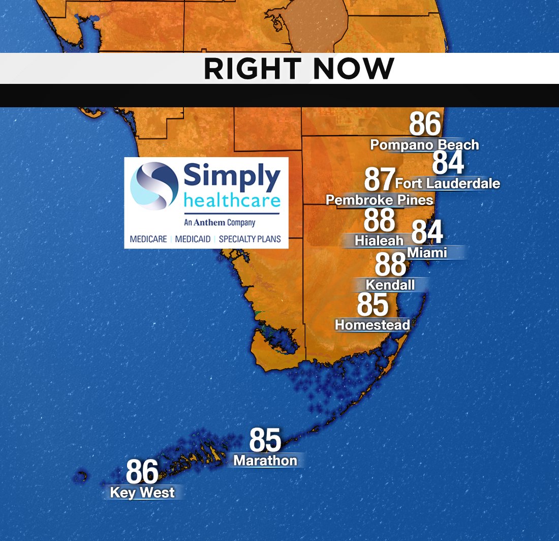 It's 2PM, here are south Florida's current temperatures. #BROWARD #MIAMIDADE #FLKEYS Presented by Simply Healthcare https://t.co/CazyI8YSAe