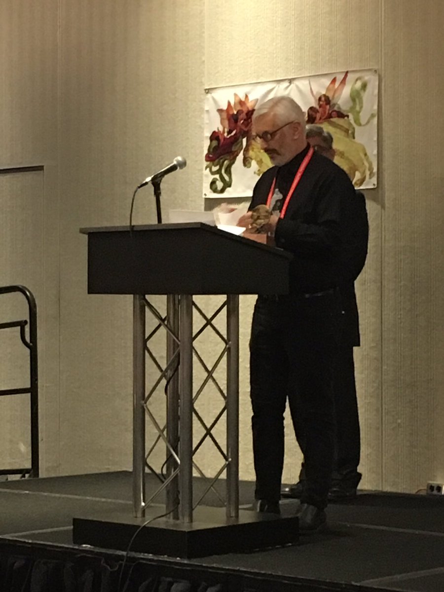 Jacob Weisman accepting o/b/o Jane Yolen for The Emerald Circus. #WFC44 #WFC2018