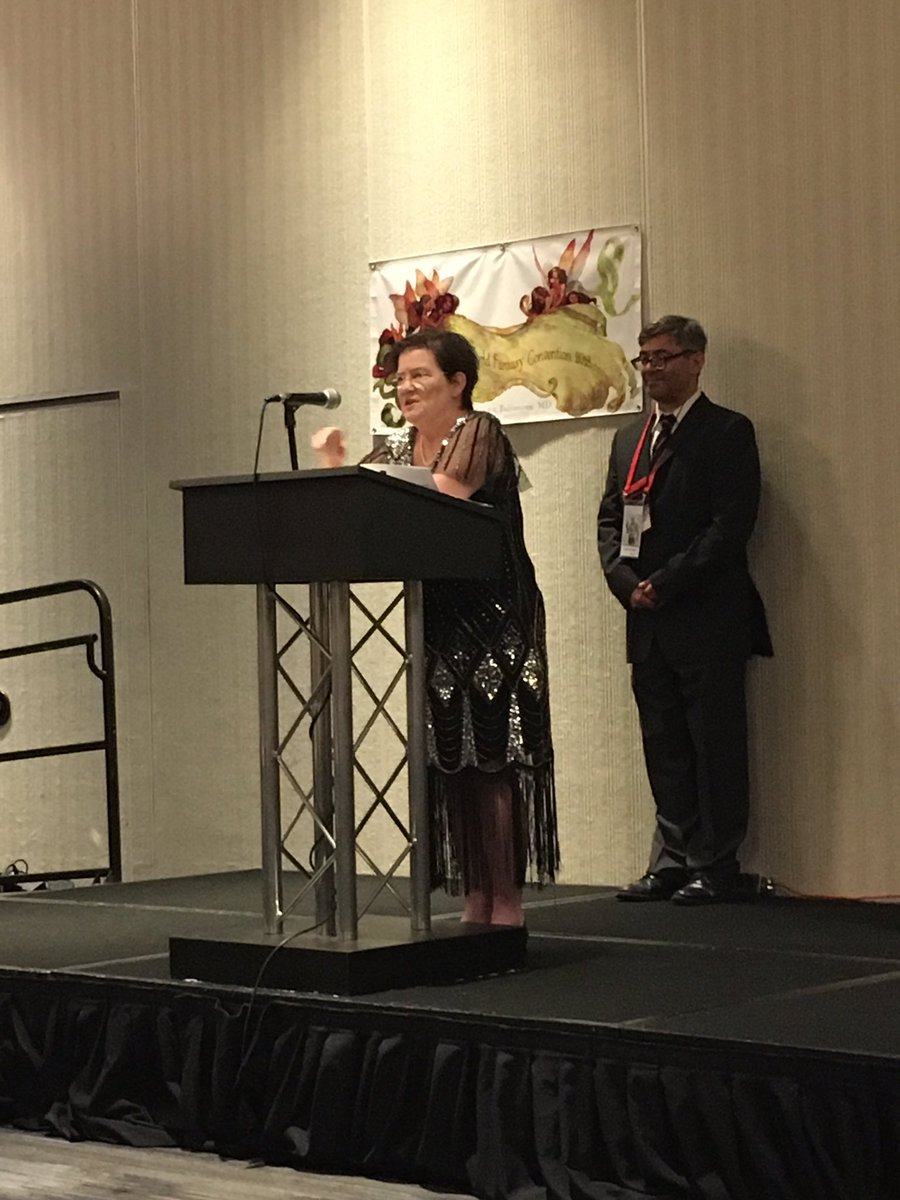 .<a href="/eklages/">Ellen Klages</a> accepting for Passing Strange. #WFC44 #WFC2018