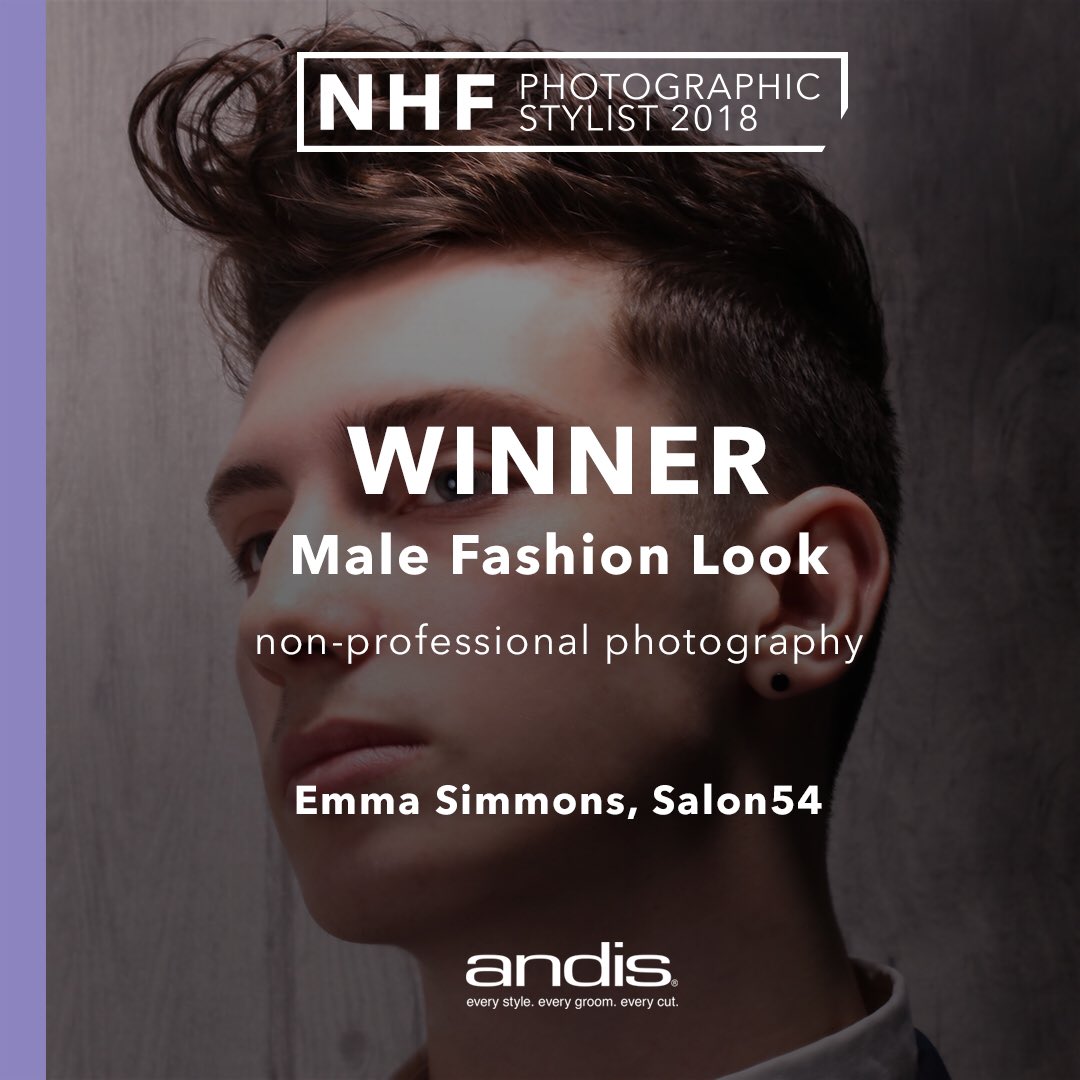 NHBFSocial's tweet photo. Our first winner of the night for the NHF Photographic Stylist of the Year Male Fashion Look (non-professional photography) category is Emma Simmons from @Salon54 #nhfphotographic https://t.co/rO7qMDY6Uq
