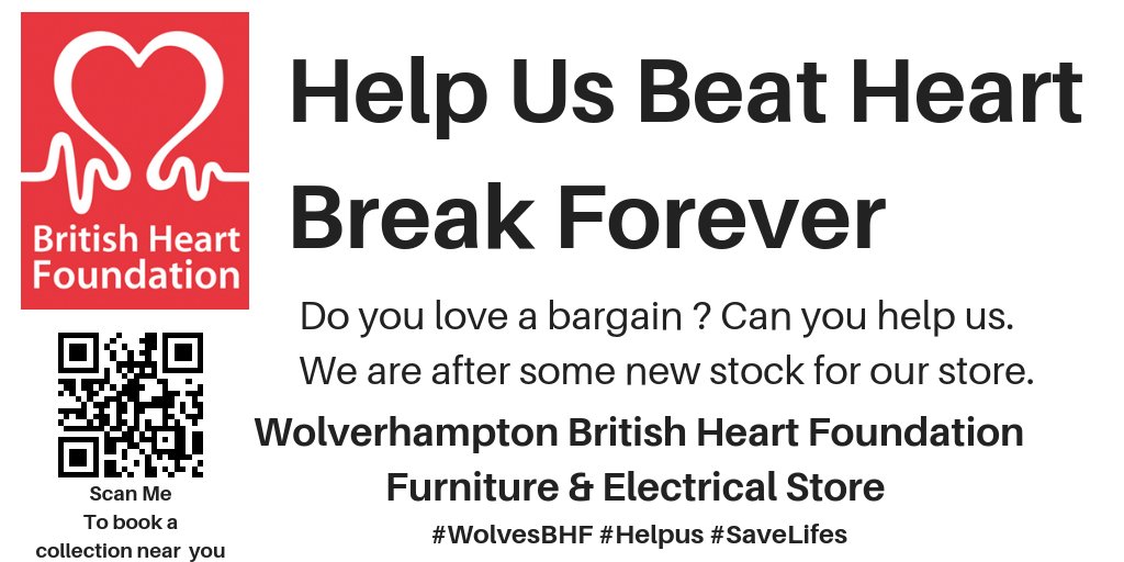 WolvesBHF's tweet photo. Hey , Do you like to find a bargain ? Do you have #Space in your #House for something that is funding #lifesavingreasearch #heartdisease #diabetes 
#stroke #vasculardementia - We at @WolvesBHF would like to welcome you to our store. We can all make a difference #Helpus #Beatit https://t.co/EIEVfyMB0w