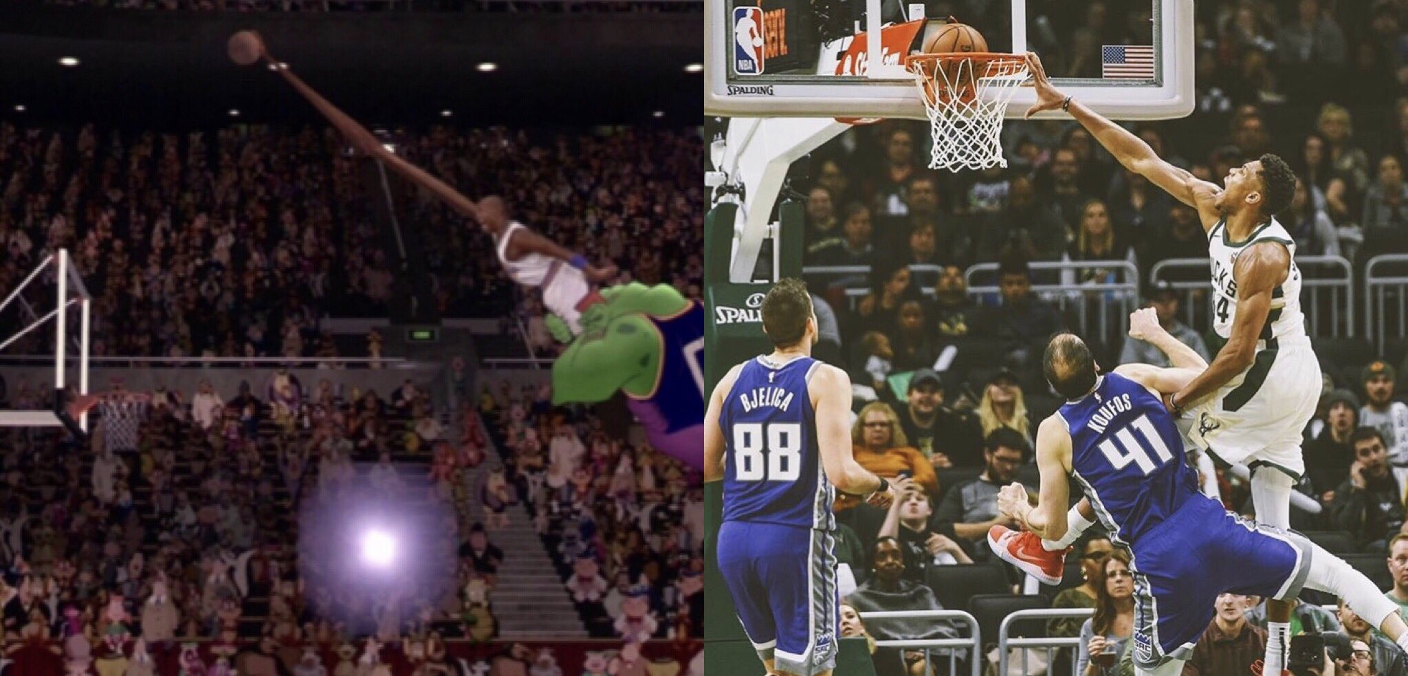 Vince Marcucci on X Giannis Antetokounmpo is the real world Space Jam MJ dunk. This man ain t human https t VEiv8gyrmB X
