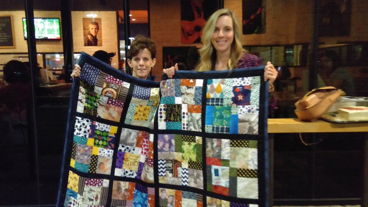 Ms_Gazella's tweet photo. My sister hits the half-century mark today! I got out the ol' sewing machine again and put together a quilt with 50 different fabrics, plus photos of the important people (and pets!) in her life. Happy 50th,  Martha Elizabeth Gazella-Taylor! 🎂 https://t.co/0bYElAuxaS
