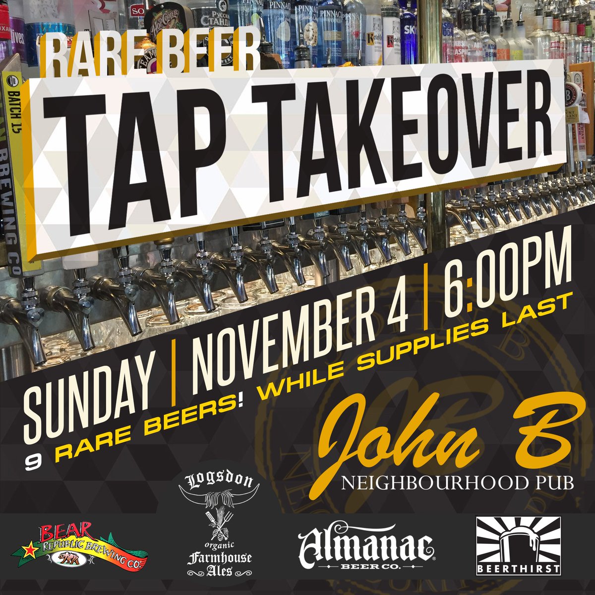 johnbpub's tweet image. Today's the day @johnbpub for a Rare Beer Tap Takeover courtesy of @BeerthirstBC @Beerthirst @BearRepublic @AlmanacBeer @FarmhouseAles @nwbeerguide @BeerthirstJason @CAMRABC @CAMRAVancouver @CAMRAVictoria @bcbeerguy @BeersofBC @gye_incognito @DeanReimer @AMacNewWest @vancraftbeer