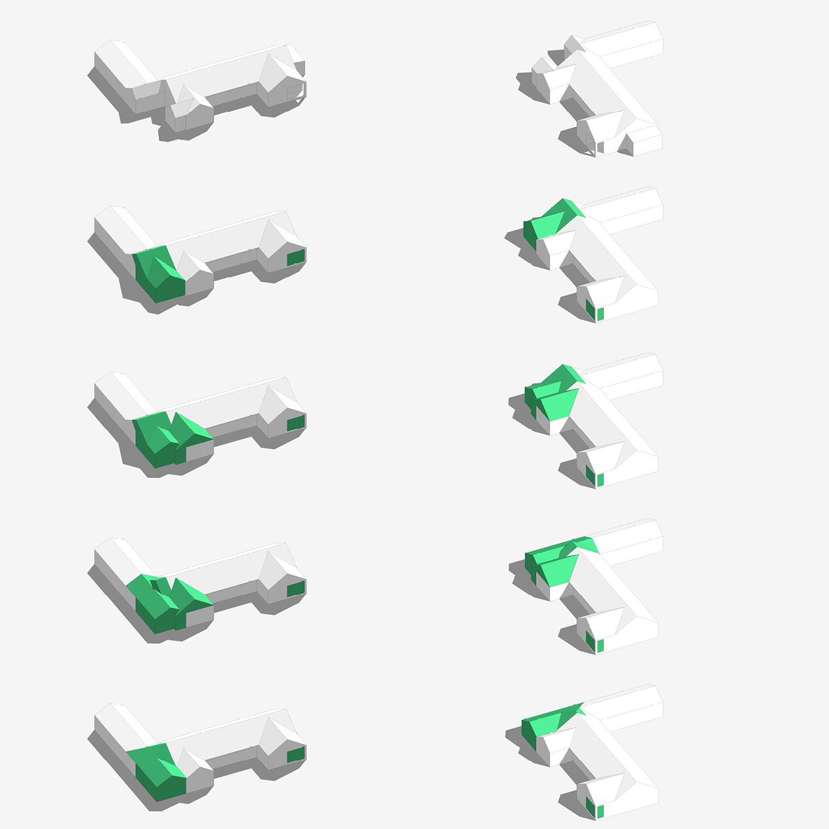 wearebba's tweet image. #wearetesting options for the renovation and extension of a large bungalow in a South Cambridgeshire Village. These quick massing models help us to explain to our client, and the rest of the design team, the various different options being considered. #wearebba #gablehouse