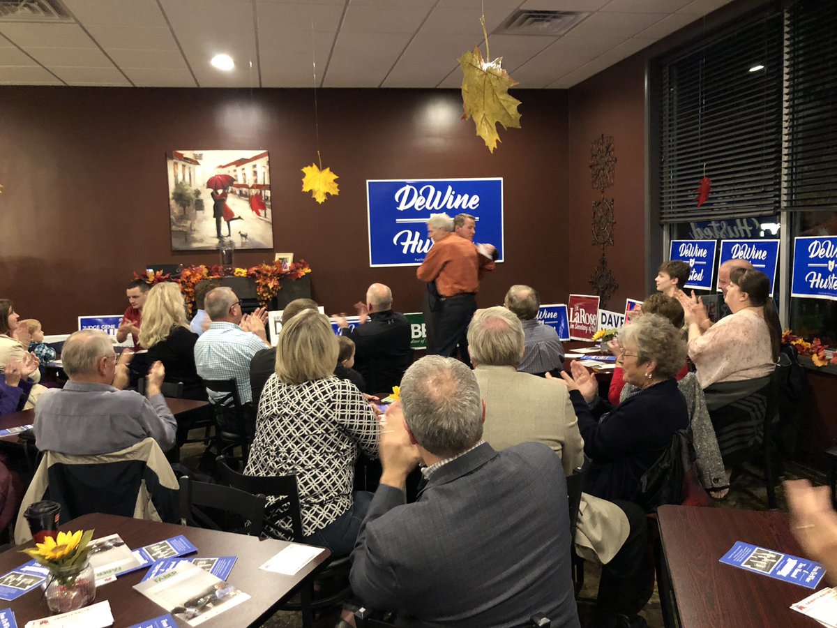 JonHusted's tweet photo. It was great to be in Montpelier tonight with my mom &amp; dad as we enter the final day before the election. This is the place where I learned about hard work, faith, family, and freedom - and these are the people who taught it to me. Thanks to @robportman for joining me. #OHGov https://t.co/k5VCQMS5jE