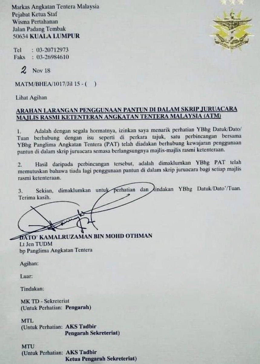 Contoh Surat Rasmi Menteri Pertahanan