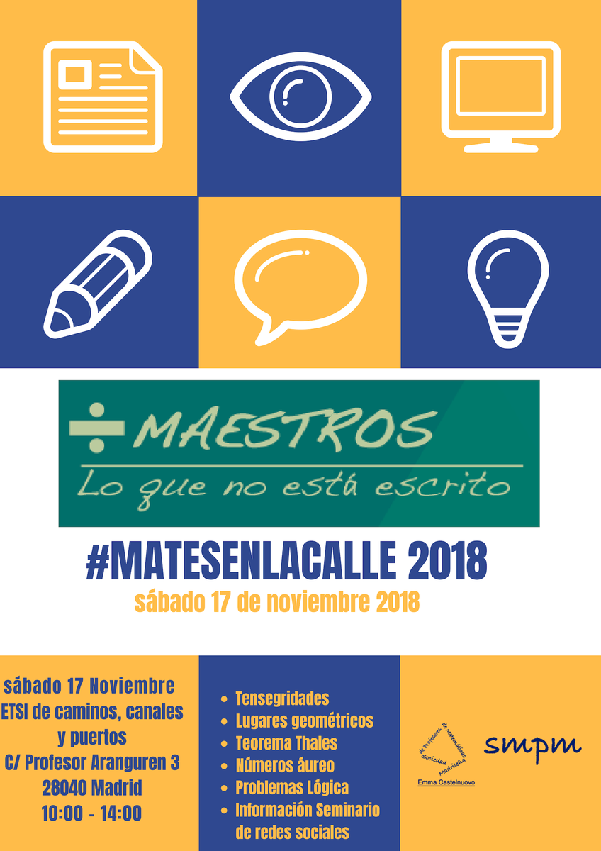 SMPM_EC's tweet image. Entre Maestros: #matesenlacalle 2018 (2ª parte)
Próximo 17 de Noviembre en la ETSI Caminos, canales y puertos.
smpm.es/entre-maestros…