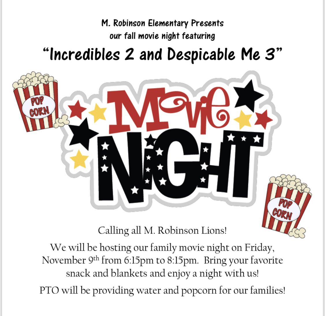 mrobinsonpto's tweet image. It’s happening! @MRobinsonElem Family Movie Night! #familynight