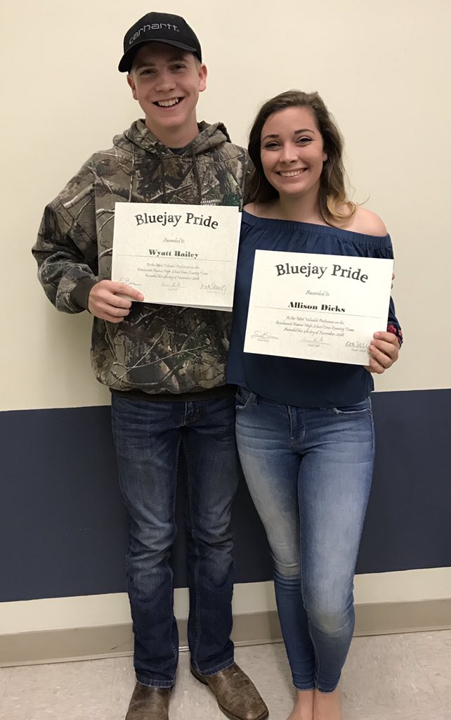 BonduXC's tweet photo. Thank you to our Bluejay Pride recipients Wyatt and Allie for always representing our team and community in a positive manner. #XC2018 https://t.co/jWlnmqLUia