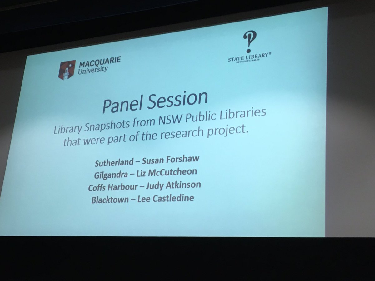 ellenforsyth's tweet image. Panel session for #nswpln2018 with public library staff talking about what they do