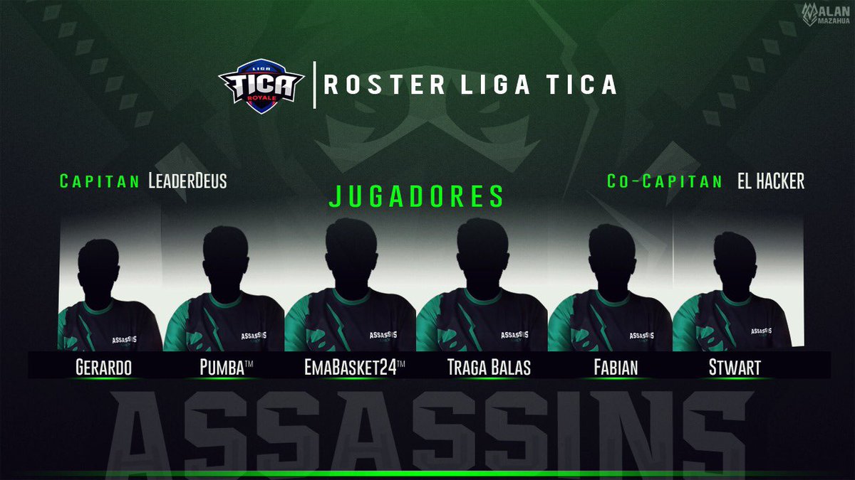 #CR | ¡Presentamos nuestro roster para la <a href="/LigaTicaGG/">LIGA TICA MOBILE</a> !

👤 @LeaderDeus 
👤 @EL_HACKER_CR_ 

👤 <a href="/Gerardo_CR1998/">Gerardo CR</a> 
👤 <a href="/Pumba_03/">ACE I Pumba™</a> 
👤 @EmaBasket_24 
👤 <a href="/Traga_Balas/">•~Traga◇Balas~•</a> 
👤 @Fbian_CRC 
👤 <a href="/Stwart_YT/">One&Only</a> 

¡Estaremos dando todo en la competencia para poder llevarnos la corona!

#GoAssassins