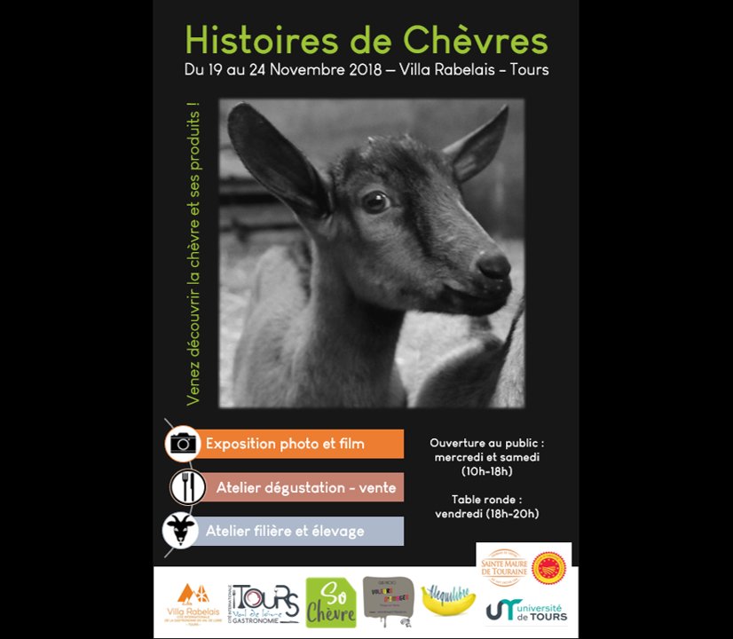 A vos agendas… HISTOIRES DE CHEVRES, du 19 au 24 novembre 2018 à la Villa Rabelais à TOURS : nous vous invitons à venir découvrir la filière caprine régionale et ses produits, avec Tours, Cité de la Gastronomie, So Chèvre, Voleurs d’images, A l'Equilibre <a href="/FromageSMT/">FromSteMaureTouraine</a> @UnivTours