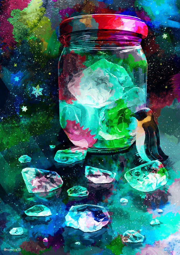 no humans bird bottle penguin star (sky) crystal jar  illustration images