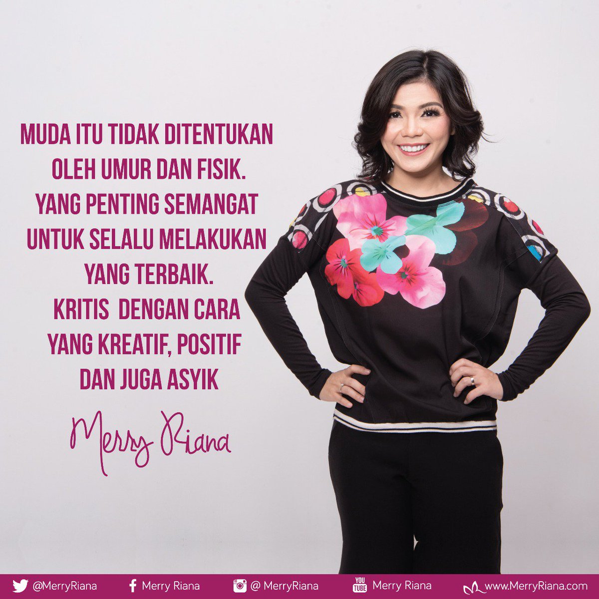 MerryRiana's tweet photo. Muda itu tidak ditentukan oleh umur dan fisik. Yang penting semangat untuk selalu melakukan yang terbaik. Kritis dengan cara yang kreatif, positif dan juga asyik. https://t.co/PcCHVdvjuD