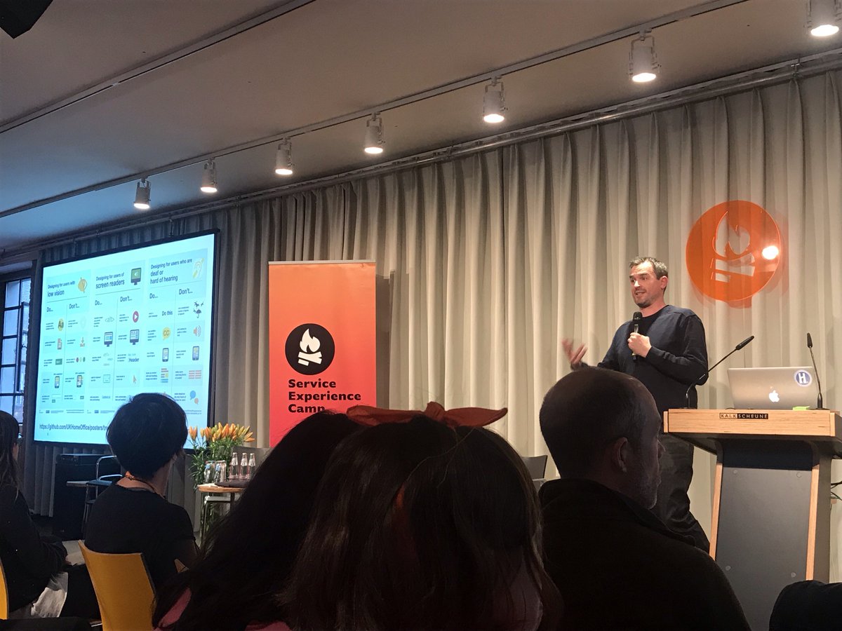 Allistair Duggin <a href="/dugboticus/">Alistair Duggin</a> of <a href="/GOVUK/">GOV.UK</a> sharing some do’s and don’ts to design for accessibility <a href="/ServiceExpCamp/">Service Experience Camp 🔥</a>  
Equal access to the services provided is a challenge once we realize how different we all are. #SXC18 #servicedesign #inclusivedesign #accessibility
