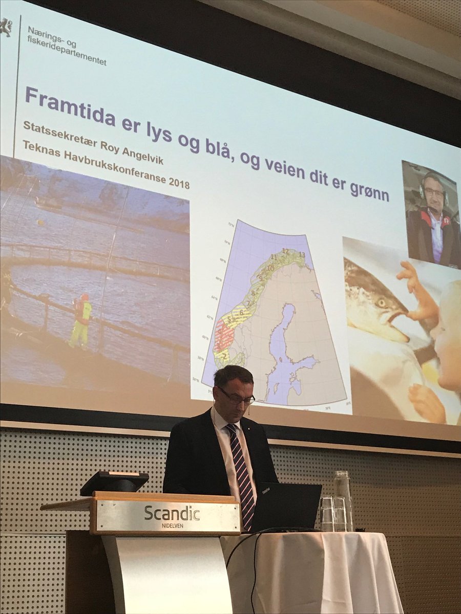 Statssekretær Anglevik fra ⁦<a href="/NFdep/">Nærings&fiskeridep</a>⁩ innleder på ⁦<a href="/Tekna/">Tekna</a>⁩ sin Havbrukskonferanse. I min åpning av konferansen roste fagnettverkene i Tekna og hvor stolt jeg er av dem! Jeg sa også tydelig fra om at vi er bekymret for at fiskehelsebiologene mister forskrivningsretten.