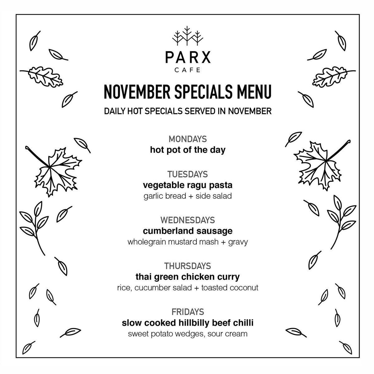 ParxCafe's tweet photo. Our hot specials for November 😊🍁🍂 #menu #aberdeen #lunch https://t.co/8FDwRaT90k
