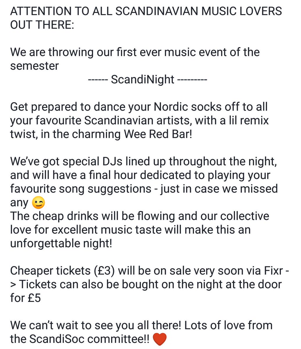 New event up on our Facebook page! Join us on the 15th of November for Scandi Night at The Wee Red Bar!💃