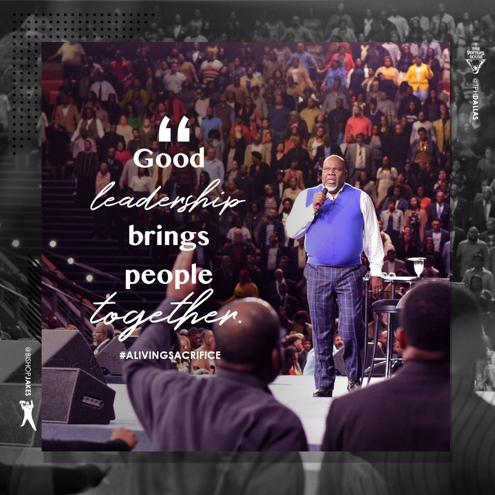 Good leadership brings people together. Effective leaders are adept at taking all of the strengths and weaknesses of their team and joining them under one goal. Watch the rebroadcast of #ALivingSacrifice online at bit.ly/TPHRebroadcast or on the TDJakes Mobile App.