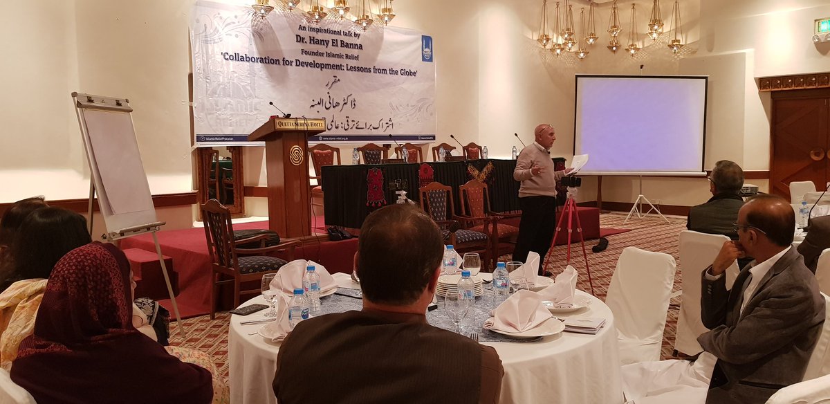 @drhanyelbanna delivering his talk focusing on #Partnership, #Development and #ExternalRelations to @IslamicReliefPK partners in Quetta, Baluchistan