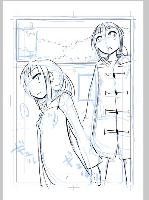 4~5pの落書きでも描こうかと('・ω・`) この前描いた落書き絵の続きみたいなの完成は未定 