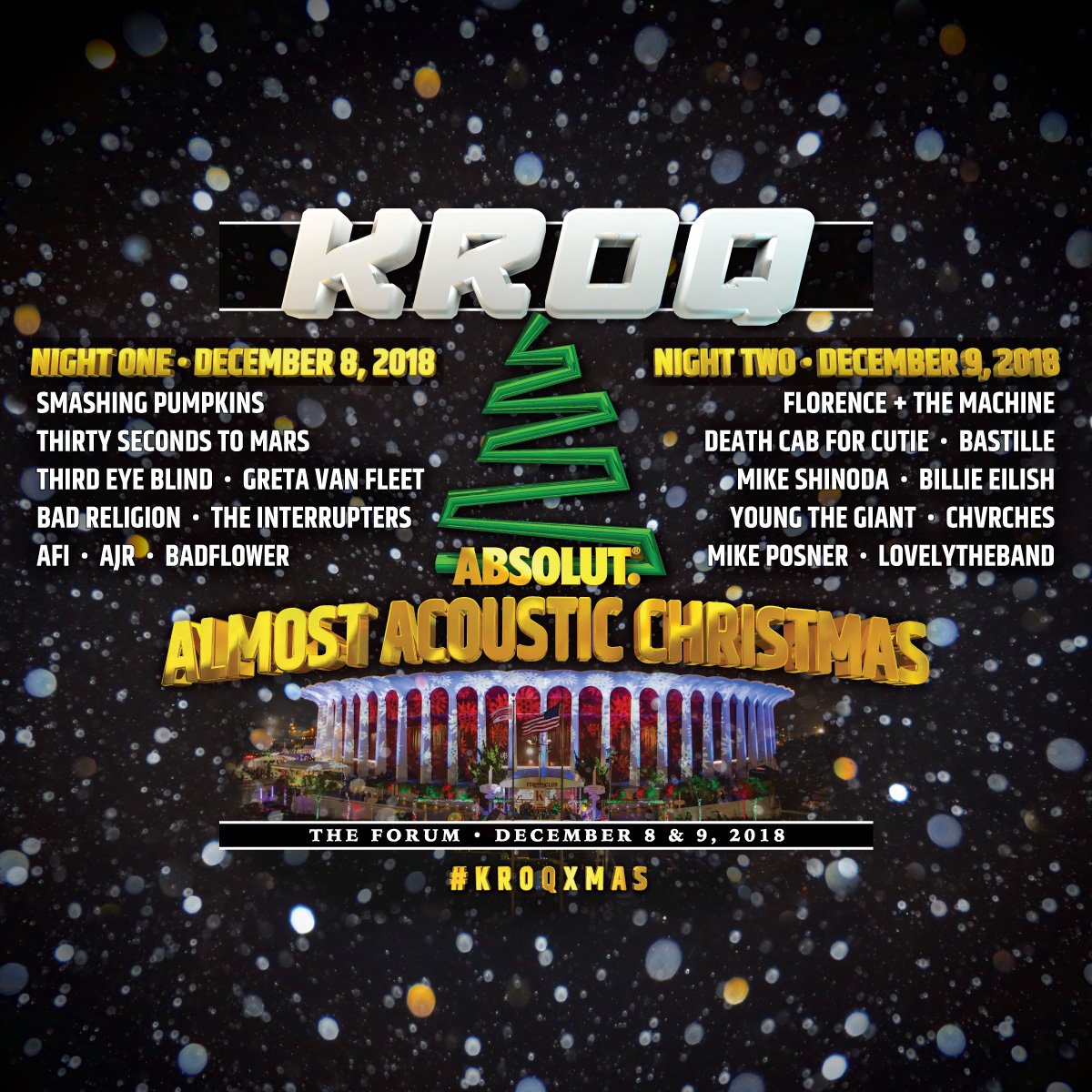 The moment we've all been waiting for! #KROQ Absolut Almost Acoustic Christmas 2018 is going down Saturday, December 8th and Sunday, December 9th at the Forum!🎅🌲 KROQ.com/XMAS for details. Tickets on sale Friday!