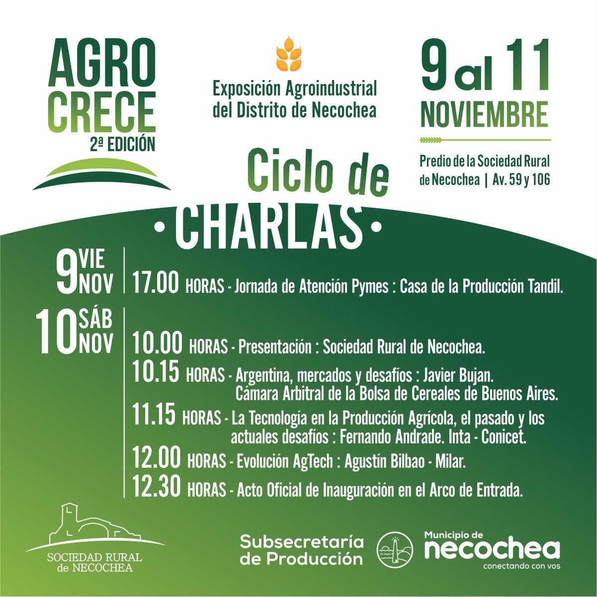 Ecardenau's tweet photo. Ciclo de Charlas el 10 de Noviembre en AGROCRECE, Sociedad Rural de Necochea @CARBAP_ARG @esmangrullo @ProduccionNeco @intaargentina @INTACeRBAS @vjbujan @AIANecochea https://t.co/YiifhdC5AF
