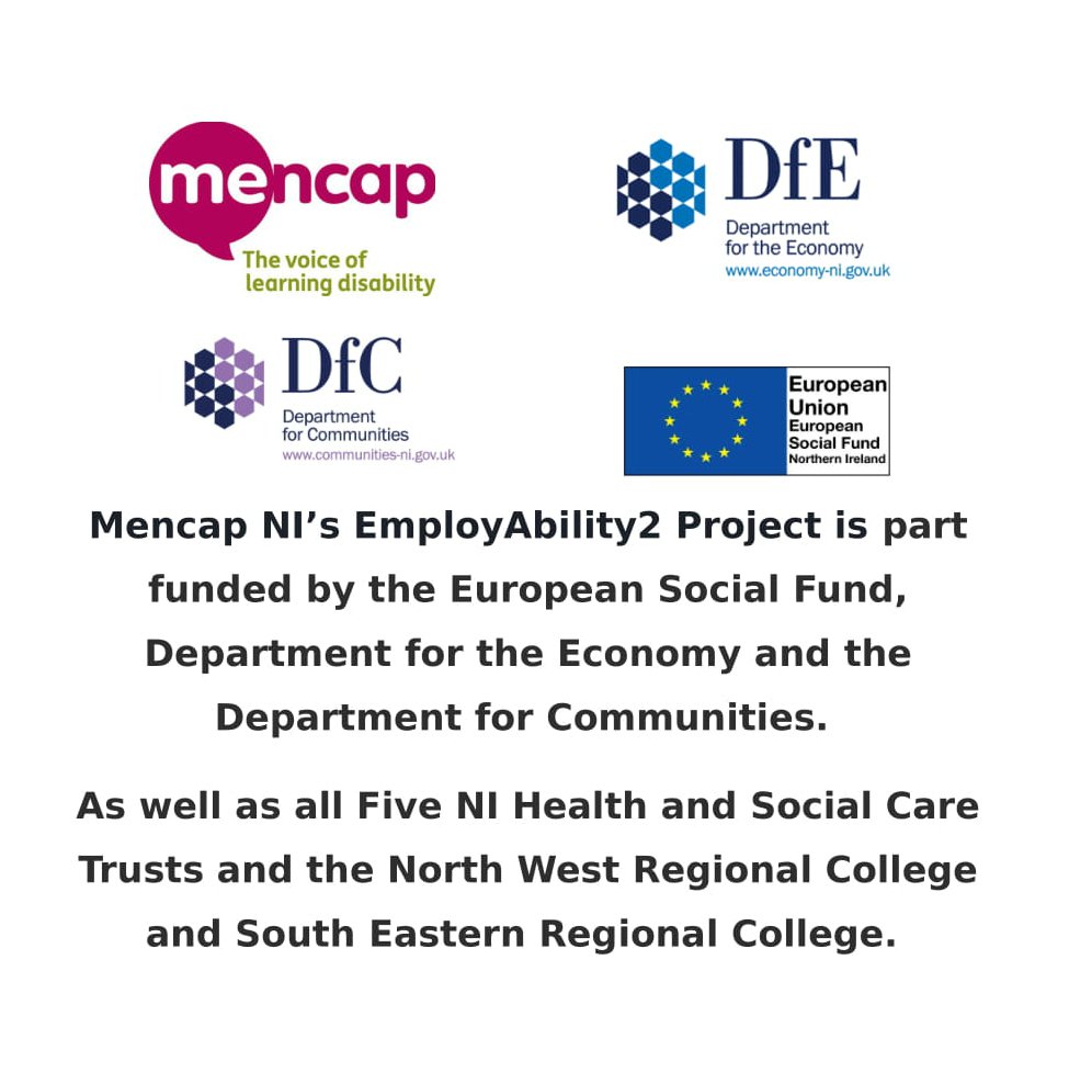 Mencap_NI's tweet photo. Itβs Mencapβs Learning Disability Work Week and we want to show the difference a job or work placement can mean to someone with a learning disability and the advantages of employing a person with a learning disability. #LDWorkWeek18 Click for info https://t.co/DCmeo5zgtK https://t.co/eOy8ELeLVW