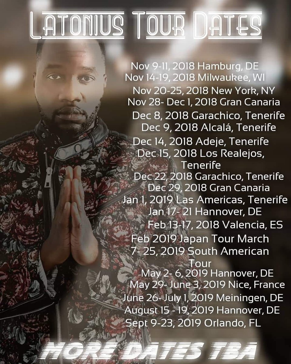 Xenoxsl's tweet photo. My tour dates for the next year! I hope that I can see you all in one or more of these places. #singer #singerslife #cantante #tour #gira #gospel #rock #new #album #inspiration #worldtour #dates #latonius #españa #spain #germany #usa #southamerica #mexico #brazil #japan #god https://t.co/4ghWKpylkT