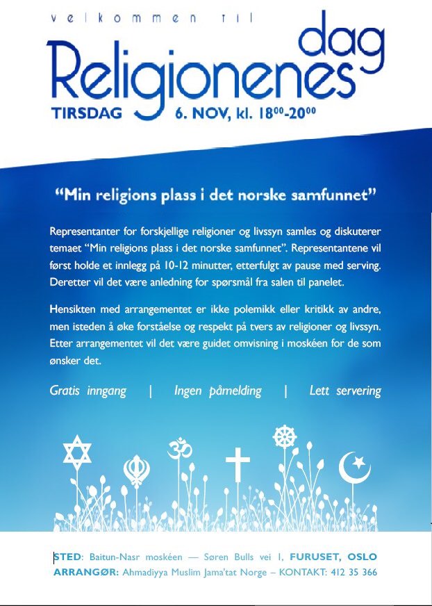 LajnaNorge's tweet photo. Vi gleder oss til morgendagens #ReligionenesDag og håper å se mange kjente og ukjente fjes! Arrangementet er en arena for samtaler om felles utfordringer med ulike tilnærminger til løsningen av de. Lurer du på noe? Ta kontakt eller møt opp i morgen!
#MuslimskeKvinnerForFred https://t.co/cZkf9gjLtS