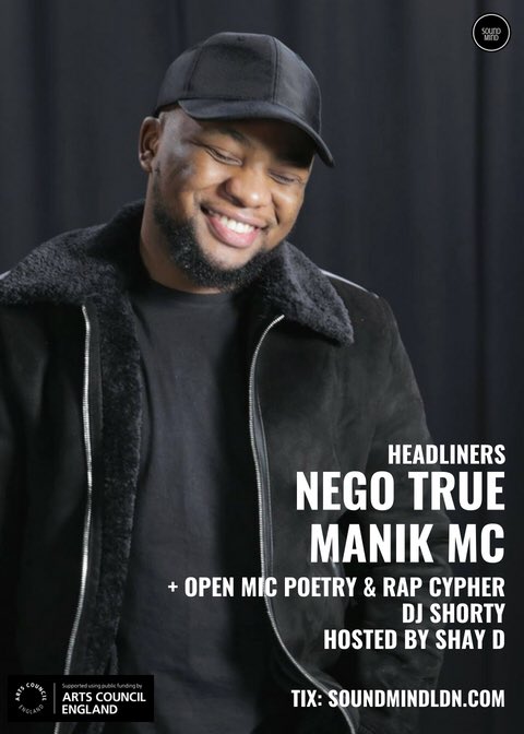 ShayDRap's tweet photo. This Wednesday I’ll be hosting Word on the Street! Headliners are @manikmc &amp; @NegoTrue with @djshorty79 on the decks.

Open Mic for anyone who wants to share some bars/ poems &amp; a rap cypher for Mcs who wanna jump on the beat! All @BoondocksLDN 

Tix: https://t.co/WayJ0jTUD0 https://t.co/SedGYnKs2T