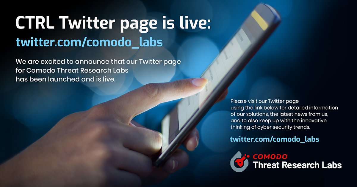 Our Comodo Threat Research Labs twitter account is now live. Visit their twitter page here: x.com/comodo_labs (<a href="/comodo_labs/">Comodo Threat Research Labs</a>) for the latest news about Threat Research, Cybersecurity + more!

comodo.com/lab/?af=7129