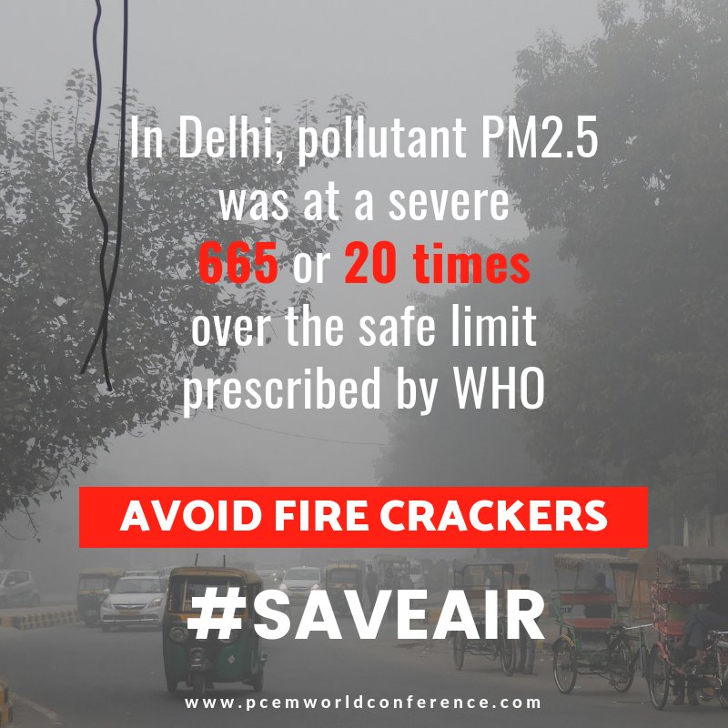confer_global's tweet photo. In #Delhi, pollutant PM2.5 was at a severe level 665 or 20 times over the safe limit prescribed by @WHO
Avoid Firecrackers, #SaveAir !
#DelhiAirPollution #DelhiSmog #DelhiPollution #poochoverpataka #PCEMWorldConference #AirPollution #Health #Environment #Pollution #Diwali https://t.co/Fz3158FbWu
