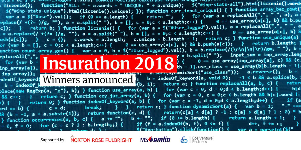 NLawGlobal's tweet photo. Congratulations to @concirrus, @McKenzie_Int and Pluto for beating off some stiff competition to be named the 2018 winners of Insurathon. Many thanks to all those who participated in what was a captivating competition. #Insurathon https://t.co/uCkOmDZJ5s https://t.co/TIOUvh0hNE