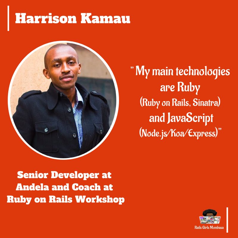 railsgirls_msa's tweet image. We are so excited to also introduce to you @ChegeHarrison one of @Andela_Kenya senior developers! ..and YES!he will be one of coaches this year!Welcome to the team Harrison! #CodingGems #RailsGirlsMsa