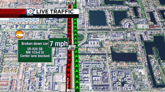 #TRAFFICALERT Broken down car on SR-826 SB at NW 122nd St. Center lane blocked https://t.co/woLWYVg7HE