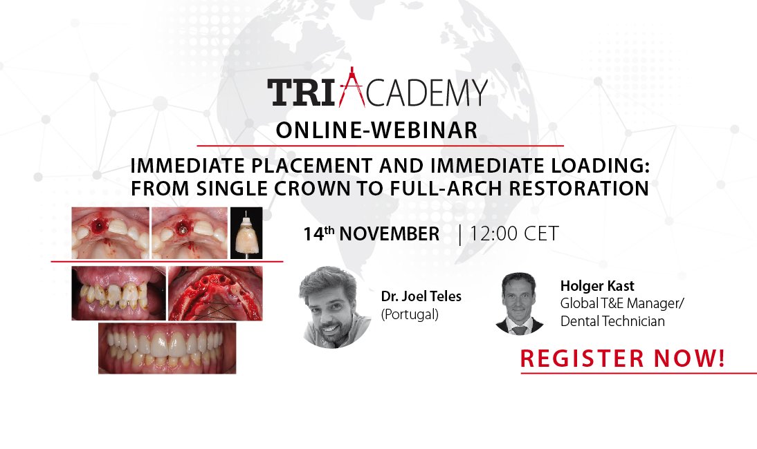 TRIdentimplants's tweet image. ❗️Join our next webinar session on November 14th 12:00 CET with Dr. Joel Teles from Portugal. 
Don't miss his great lecture about Immediate Placement and Immediate Loading. Sign up now free of costs 👉 loom.ly/XhpMKs0 

#webinar #implantology #immediateloading