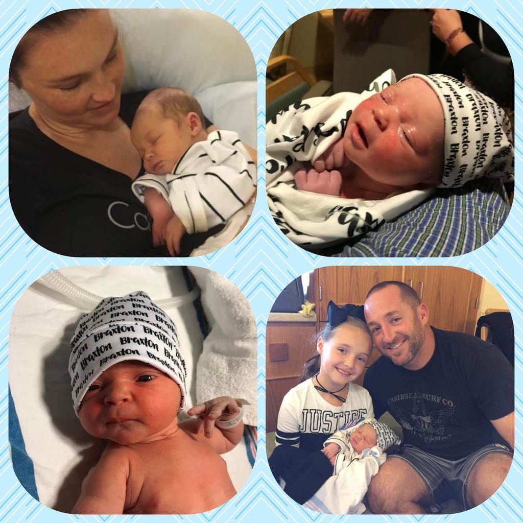 Congratulations Coach Tristie, Mr. Redmond, Cash &amp; the entire Ayers/Redmond clan! Welcome to the world baby Braxton!👣💙👶🍼#PartyOf4 #BabyBrax