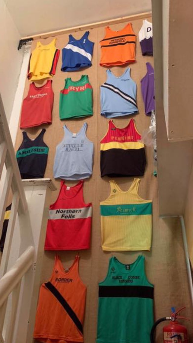 Our famous vest on the wall sitting well amongst them all in the lake district premier fell running cafe “ fellpack” in Keswick #EHH