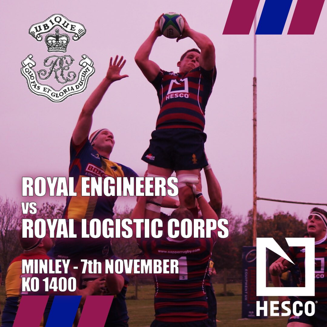 sapperrugby (@sapperrugby) on Twitter photo The <a href="/teamhesco/">Team Hesco</a> Royal Engineers are back in action this Wednesday vs <a href="/RLCRugbyUnion/">RLC Rugby Union</a> in Round 2 of <a href="/armyrugbyunion/">Army Rugby Union</a> Corps Competition. Looking forward to a great contest at Minley! #sappers The <a href="/teamhesco/">Team Hesco</a> Royal Engineers are back in action this Wednesday vs <a href="/RLCRugbyUnion/">RLC Rugby Union</a> in Round 2 of <a href="/armyrugbyunion/">Army Rugby Union</a> Corps Competition. Looking forward to a great contest at Minley! #sappers