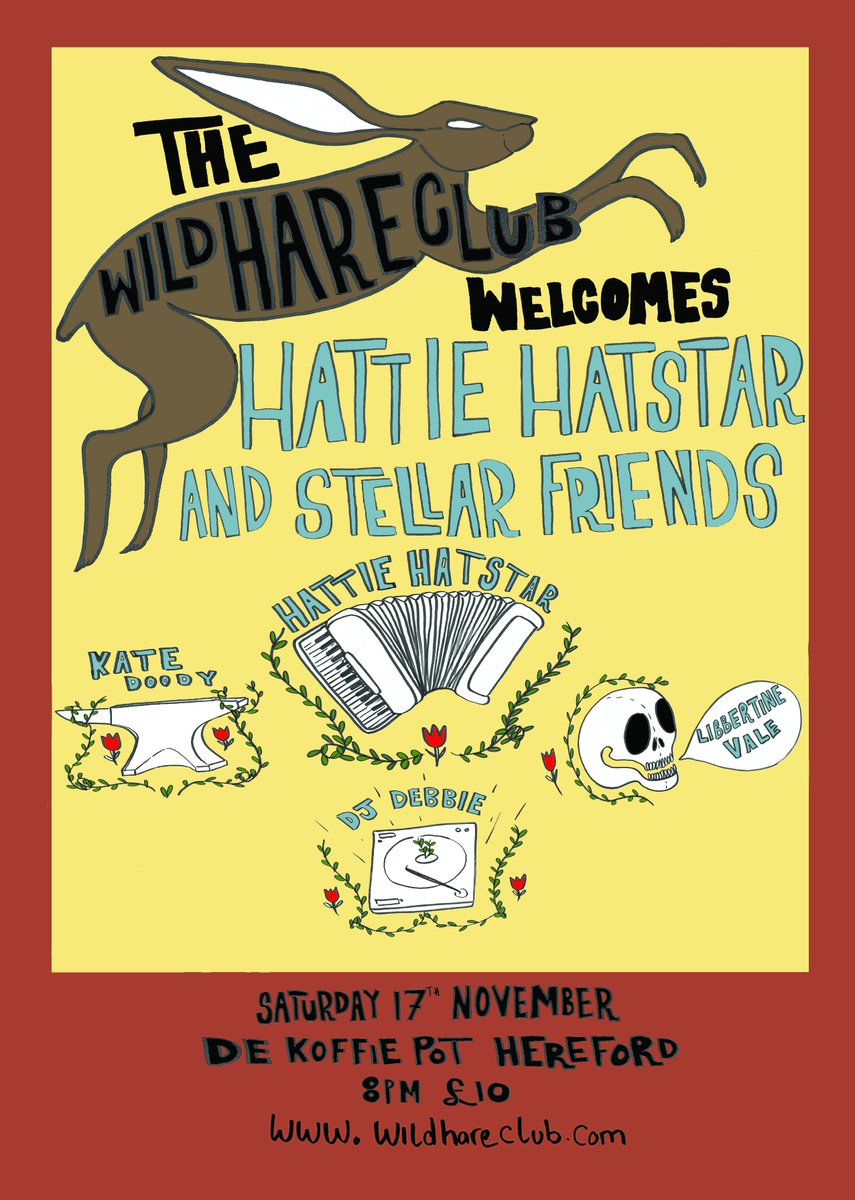 WildHareClub's tweet photo. #Hereford #Herefordshire #livemusic: Acoustic-comedy-punk-folk cabaret at @Dekoffiepothfd Sat 17 Nov. #Reggae &amp; African music DJ playing the afterparty in the @HfdSpeakeasy. Details https://t.co/WCxFCtznSr https://t.co/wEoWYkaezT