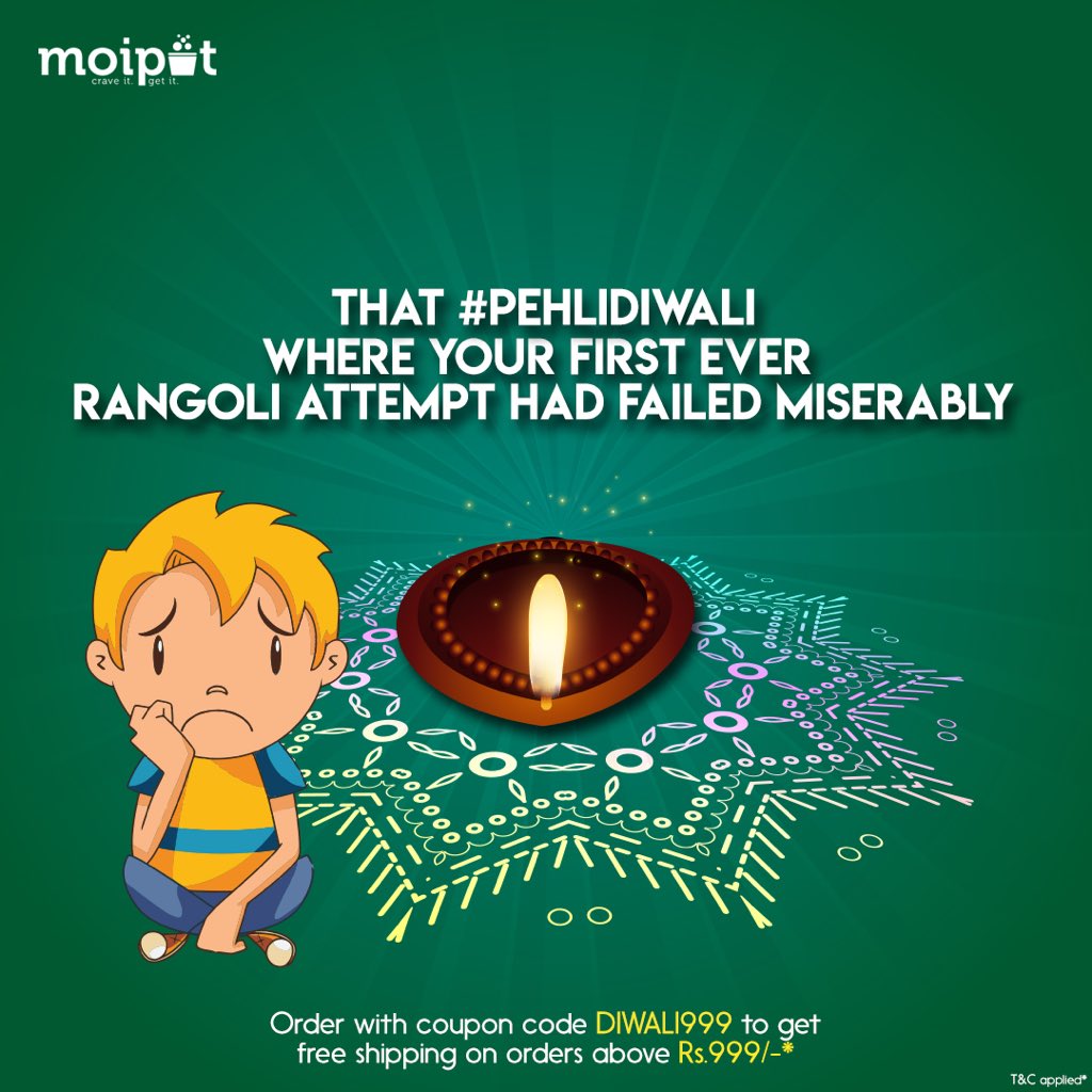 #PehliDiwali is always special. Share your memories, goof-ups, pictures or videos of our first #Diwali away from home in the comments below &amp; win exciting gifts from #Moipot! #YaadonKiLadi

Order from Moipot with coupon code DIWALI999 to get free shipping on orders above Rs.999/-