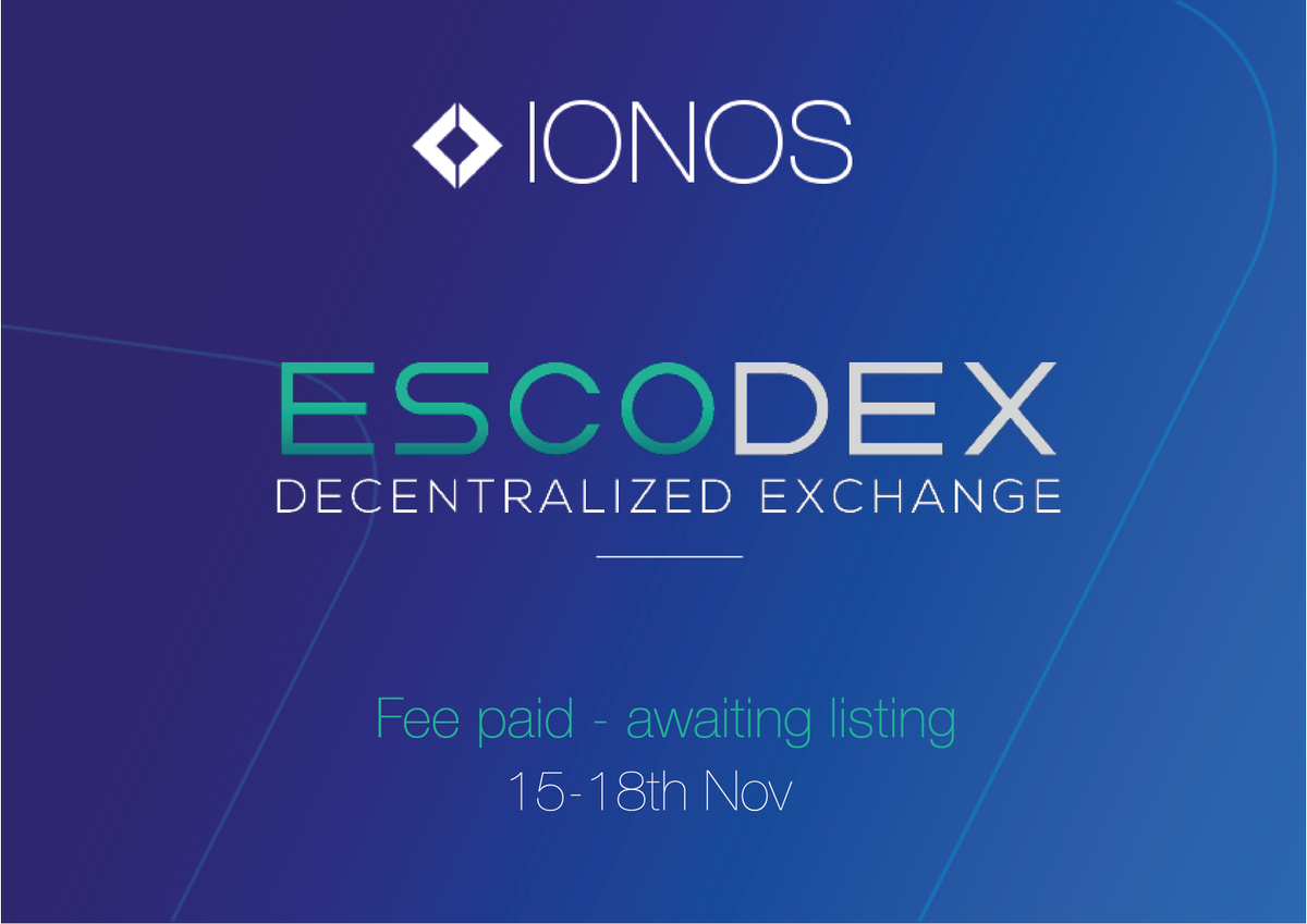 🌠 ANNOUNCEMENT 🌠

$IOX will be listed on @EscodexOfficial 

✅ LISTING FEE PAID
📅 PLANNED LISTING DATE: 15-18TH NOVEMBER
📈 FIRST TRADABLE EXCHANGE FOR #IONOS

***

RT/LIKE &amp; FOLLOW for chance to win 100,000 $IOX 🤑
Winner in 7 days announced
