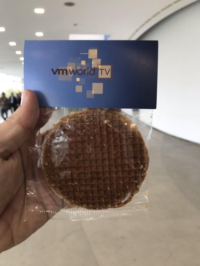 MatJovanovic's tweet photo. Just gave an interview at #VMwareTV about the #vExpert and #VCDX community, and my reward is a 10k calorie #stroopwafle ... would be rude if I didn’t eat it like right away #totallyworthit https://t.co/c6YAagpHqz