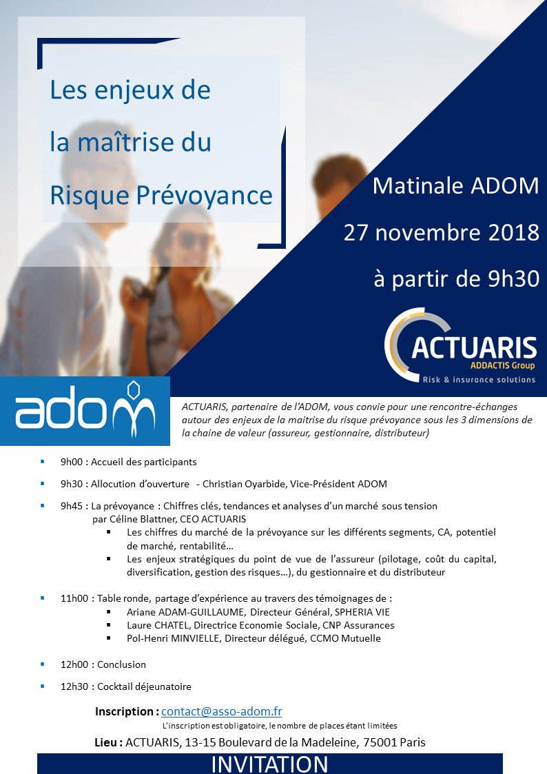 #Matinale  #risque prévoyance, avec Ariane Adam-Guillaume, SPHERIA VIE, Laure Chatel, <a href="/CNP_Assurances/">CNP Assurances</a> , <a href="/PHMinvielle/">Pol-Henri Minvielle</a> <a href="/CCMOMutuelle/">CCMO Mutuelle</a> <a href="/BlattnerCeline/">CELINE BLATTNER</a> @_Actuaris_ Christian Oyarbide <a href="/AdomMutualite/">ADOM_Mutualité</a> Inscription : contact@asso-adom.fr #Prevoyance #Risk #Solution <a href="/AddactisGroup/">ADDACTIS Group</a>