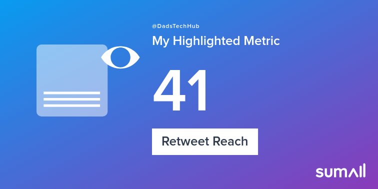 DadsTechHub's tweet image. My week on Twitter 🎉: 1 Retweet, 41 Retweet Reach. See yours with sumall.com/performancetwe…