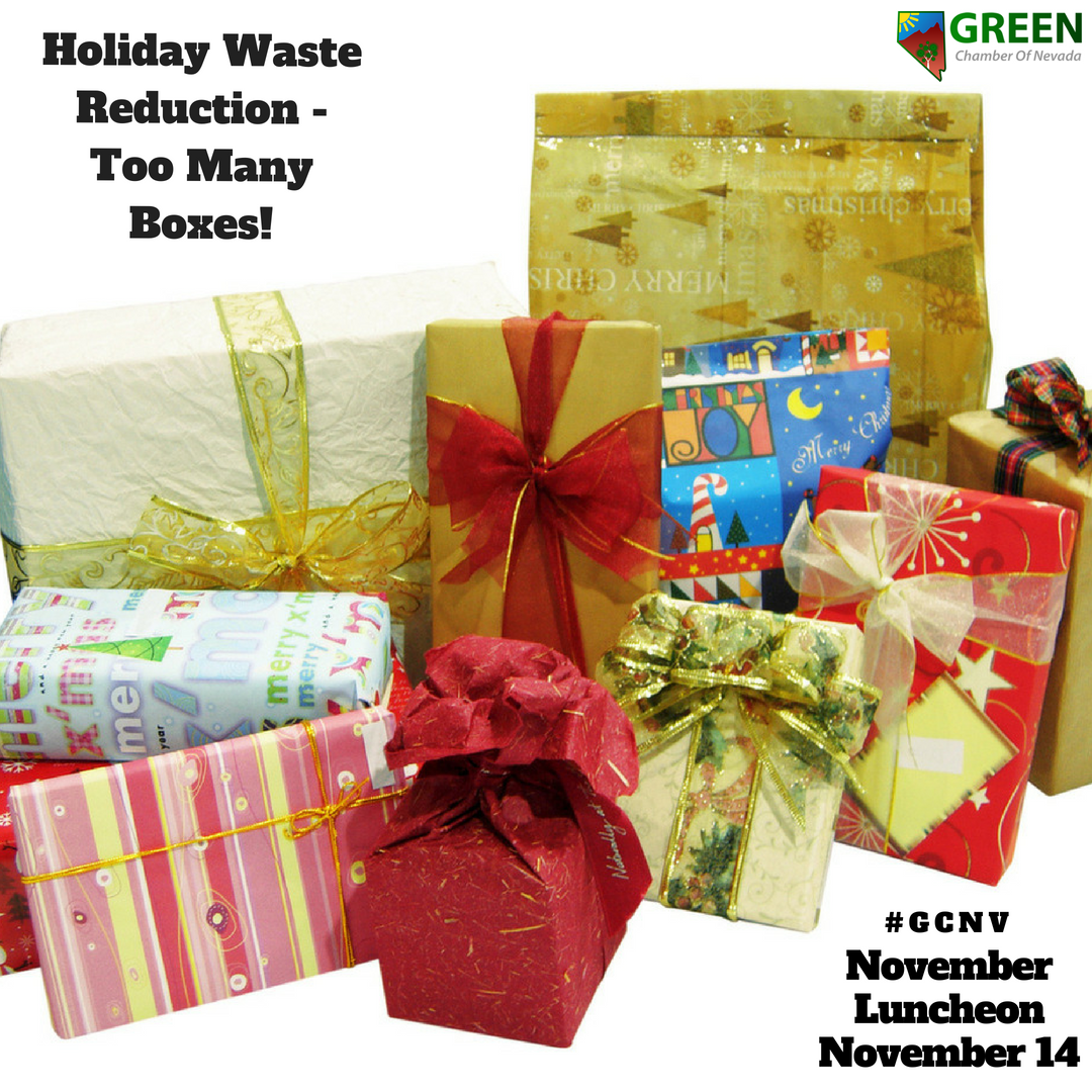 GreenChamberNV's tweet photo. The holidays are here! And you know what that means - tons of boxes! Come join us for a discussion on how we can reduce waste by reducing the use of boxes. https://t.co/Jdic4SFBZi #GreenChamber #EcoMonday #Environment #Green #Recycle https://t.co/P65eHDij3n